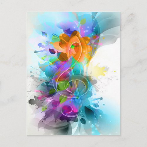 Beautiful Colorful Watercolor Splatter Music note Postcard
