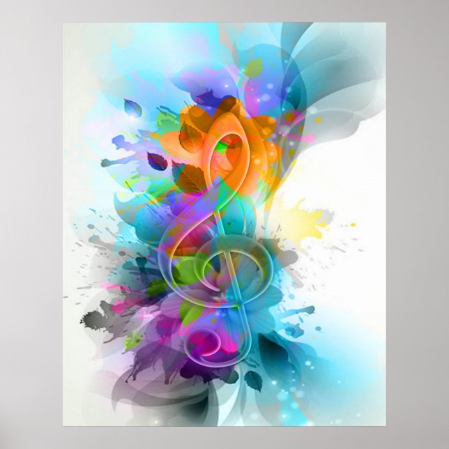 Beautiful Colorful Watercolor Splatter Music note Poster (Front)