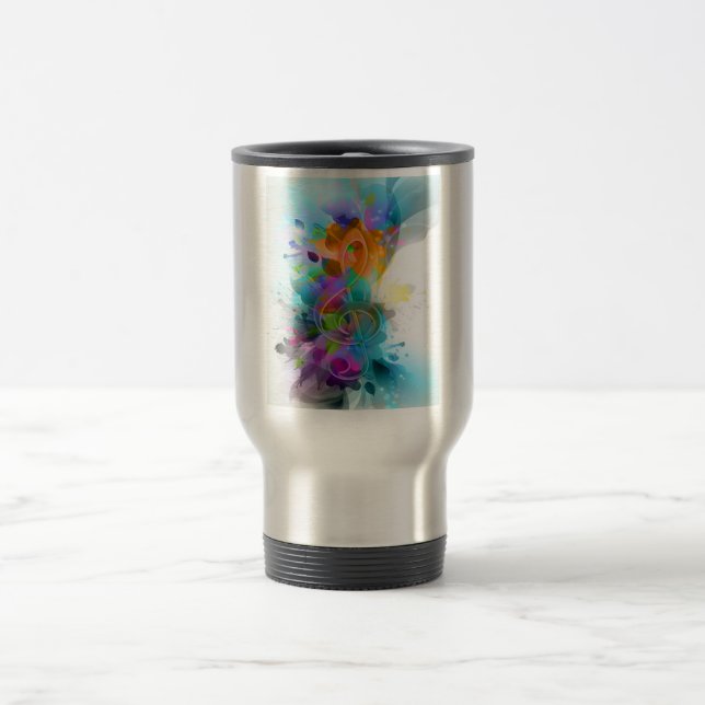 Beautiful Colorful Watercolor Splatter Music note Travel Mug (Center)