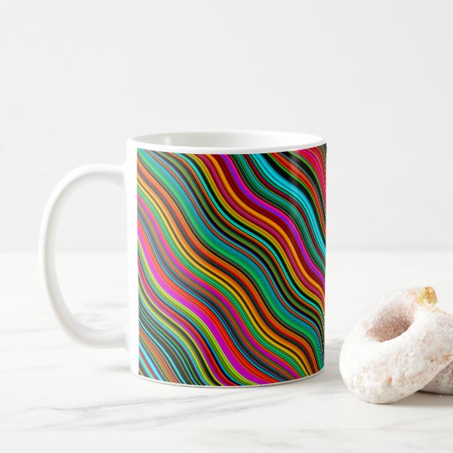 Beautiful Colorful Wavy Stripe Pattern Coffee Mug (With Donut)