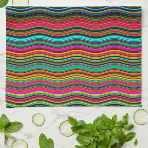 Beautiful Colorful Wavy Stripe Pattern Kitchen Towel