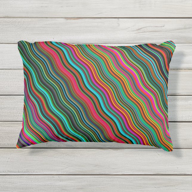 Beautiful Colorful Wavy Stripe Pattern Outdoor Pillow (Back)