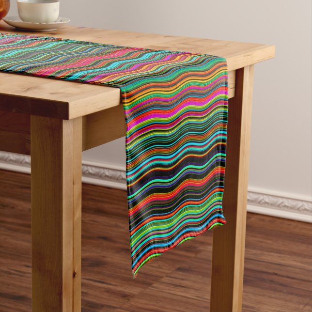 Beautiful Colorful Wavy Stripe Pattern Short Table Runner (In Situ)