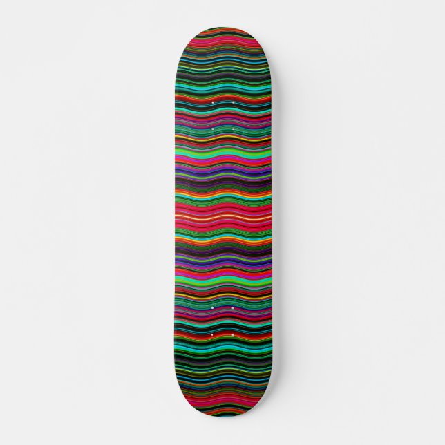 Beautiful Colorful Wavy Stripe Pattern Skateboard Deck (Front)
