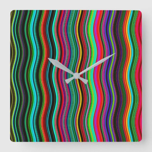 Beautiful Colorful Wavy Stripe Pattern Square Wall Clock