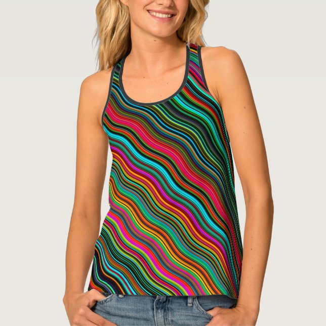 Beautiful Colorful Wavy Stripe Pattern Tank Top (Front)