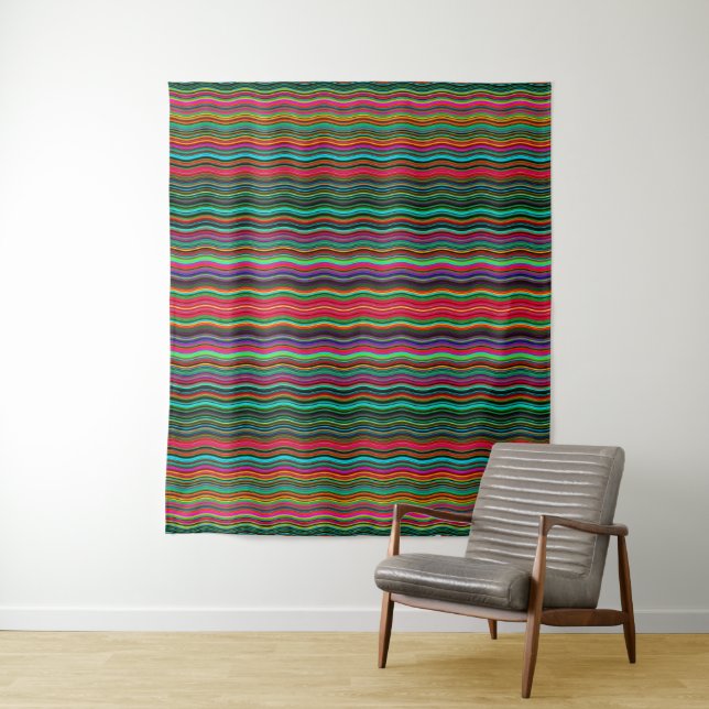 Beautiful Colorful Wavy Stripe Pattern Tapestry (In Situ)