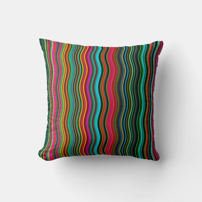 Beautiful Colorful Wavy Stripe Pattern Throw Pillow (Front)