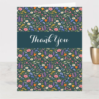 Beautiful Colorful Wildflowers on Dark Teal Card