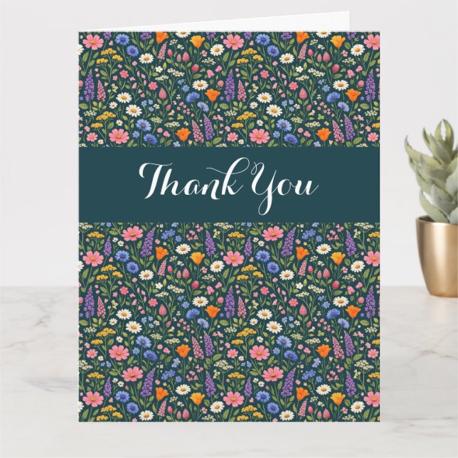 Beautiful Colorful Wildflowers on Dark Teal Card (Small Plant)
