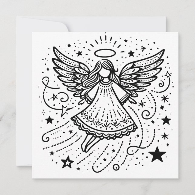 Beautiful Coloring Art Christmas Angel Holiday Card (Front)
