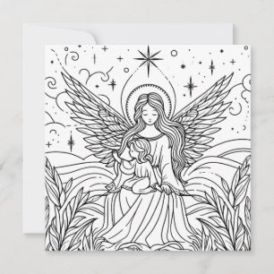 Beautiful Coloring Art Guardian Angel Holiday Card