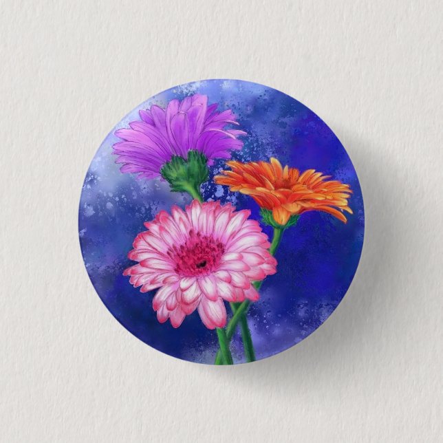 Beautiful Colors Gerbera Daisies Button (Front)