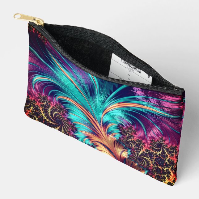Beautiful Colors Peacock Feathers Accessory Pouch (Open)
