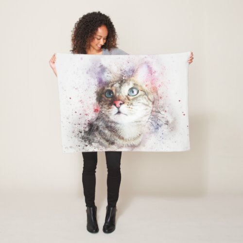 Beautiful colourful Abstract close_up Cat painting Fleece Blanket