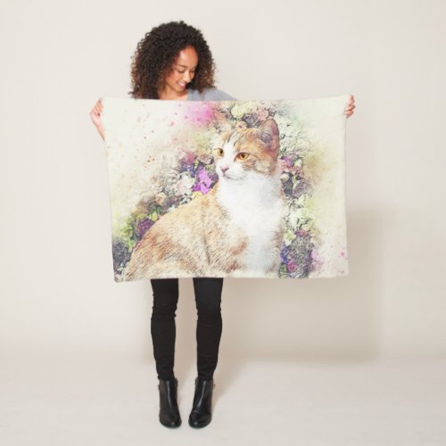 Beautiful colourful Abstract close_up Cat painting Fleece Blanket