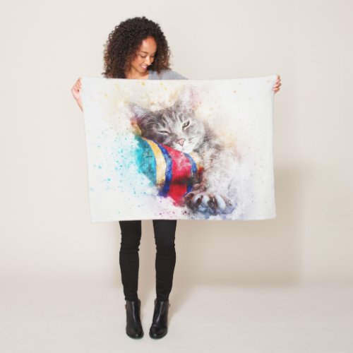 Beautiful colourful Abstract close_up Cat painting Fleece Blanket