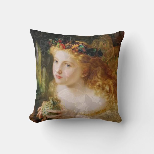 Beautiful colourful Antique Lady Angel vintage Throw Pillow (Front)