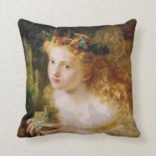 Beautiful colourful Antique Lady Angel vintage Throw Pillow