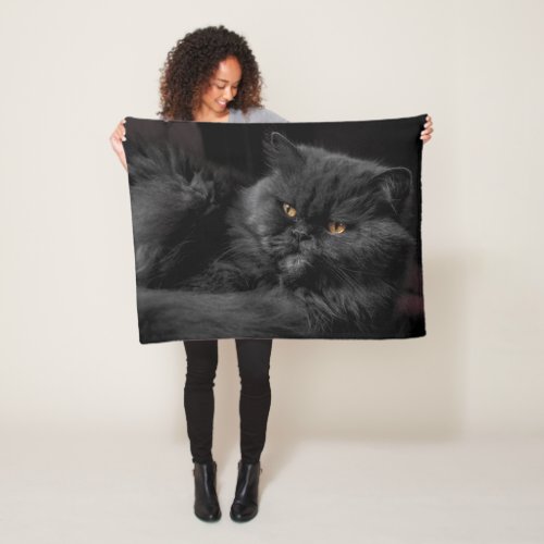 Beautiful colourful close_up Black Cat picture Fleece Blanket