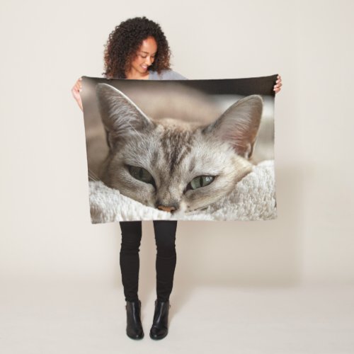 Beautiful colourful close_up Cat picture Fleece Blanket