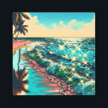 Beautiful Comic Pop Art Style Beach Scene<br><div class="desc">Beautiful blue ocean waves on a sandy beach with a pretty reflection in the water. Palm trees and sparkling water and a cloudy sky.</div>