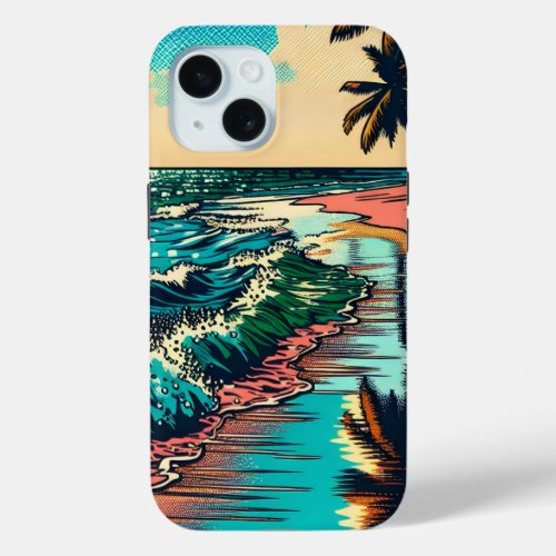 Beautiful Comic Pop Art Style Beach Scene iPhone 15 Case
