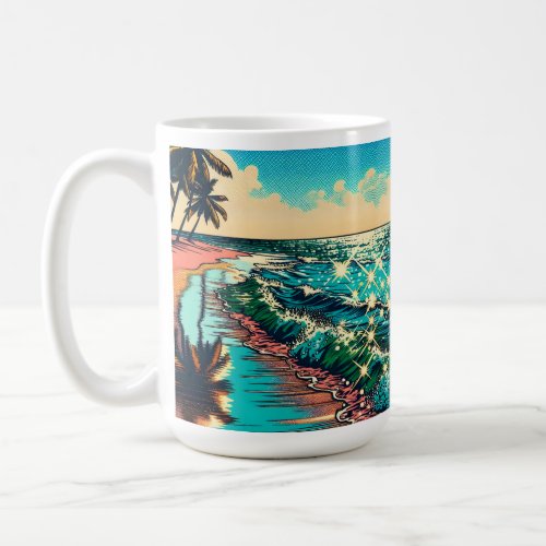 Beautiful Comic Pop Art Style Beach Scene Coffee Mug