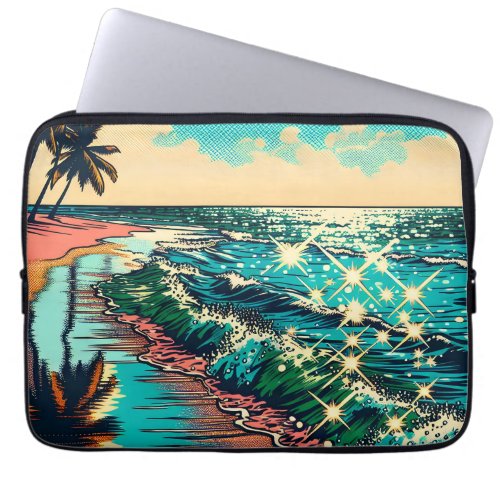Beautiful Comic Pop Art Style Beach Scene Laptop Sleeve