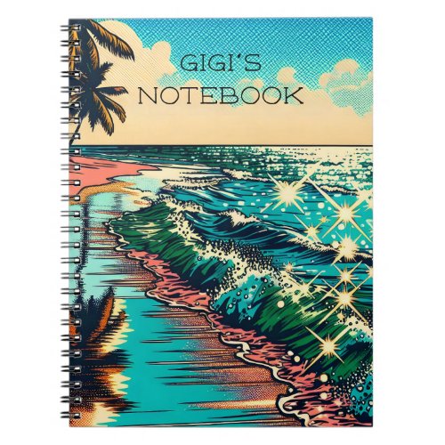 Beautiful Comic Pop Art Style Beach Scene Notebook