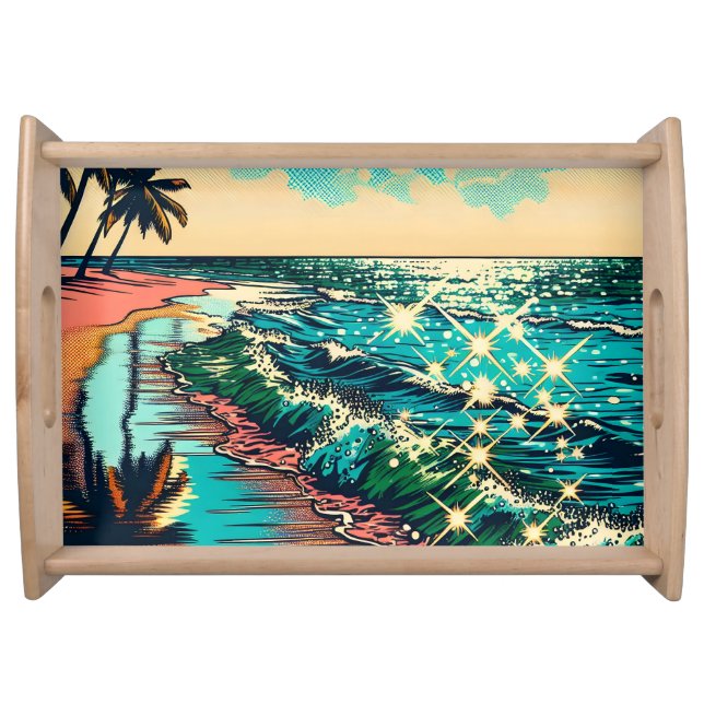 Beautiful Comic Pop Art Style Beach Scene Serving Tray (Front)