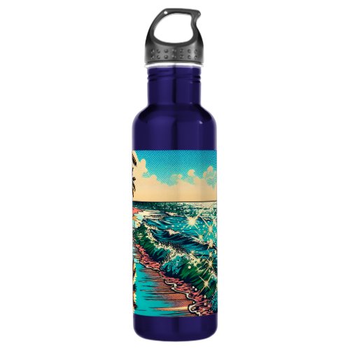 Beautiful Comic Pop Art Style Beach Scene Stainless Steel Water Bottle