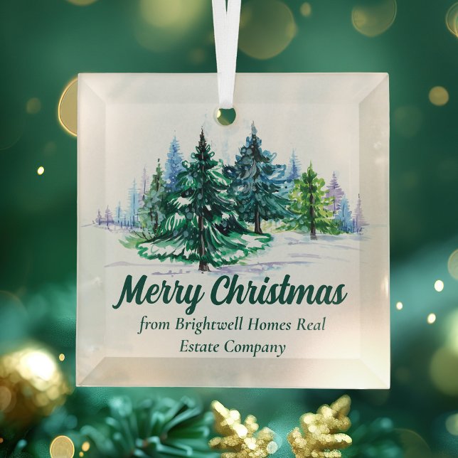 Beautiful Company Merry Christmas Trees Custom Glass Ornament (Creator Uploaded)