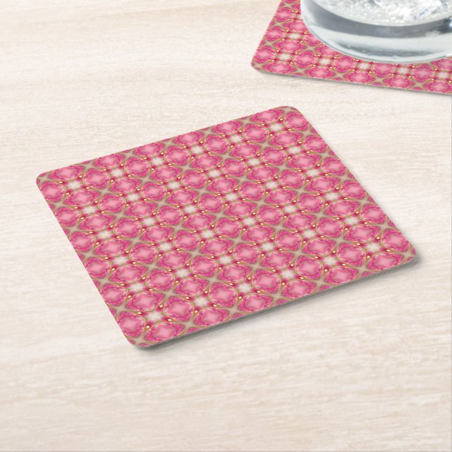 Beautiful complex pink pattern square paper coaster (Angled)