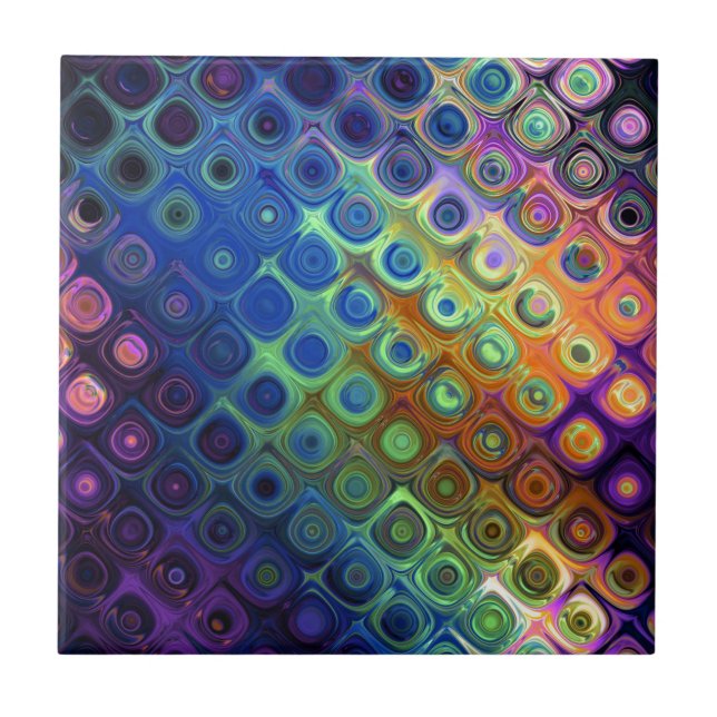 Beautiful cool abstract squares circles glass glow ceramic tile (Front)