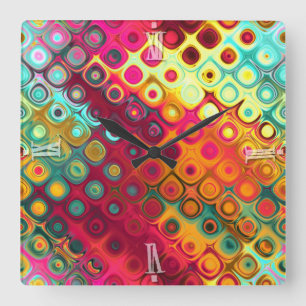 Beautiful cool abstract squares circles glass glow square wall clock