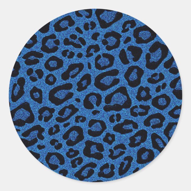 Beautiful cool blue leopard skin glitter effects classic round sticker (Front)