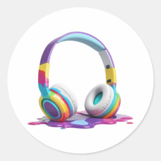 beautiful cool colorful headphones melt classic round sticker