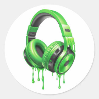 beautiful cool colorful headphones melt classic round sticker