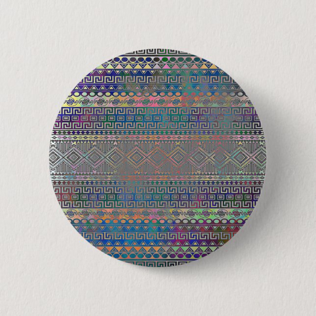 Beautiful cool colourful Aztec geometric pattern Button (Front)