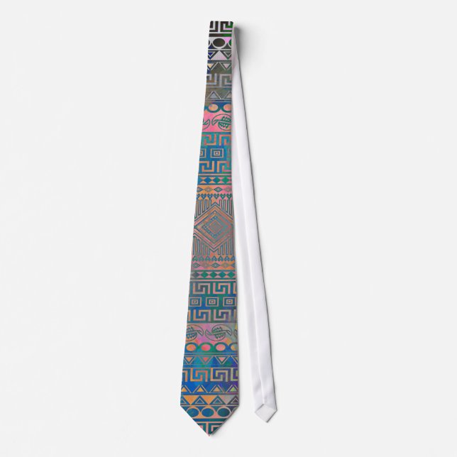 Beautiful cool colourful Aztec geometric pattern Tie (Front)