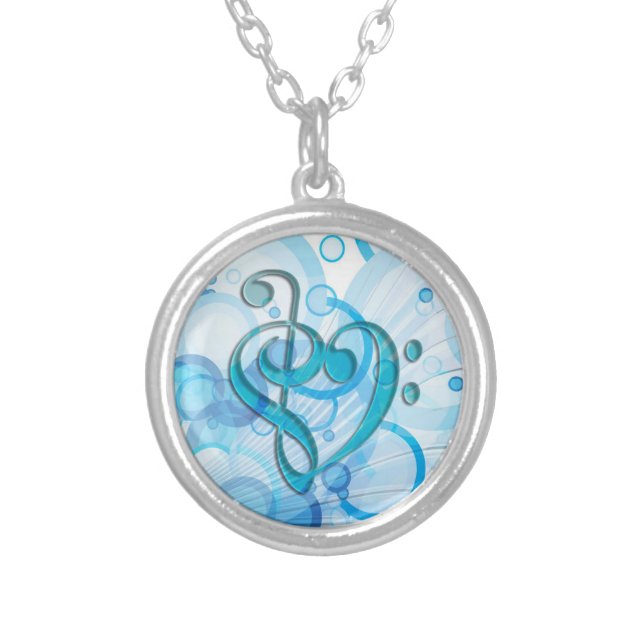 Beautiful cool music notes together fas a heart silver plated necklace (Front)