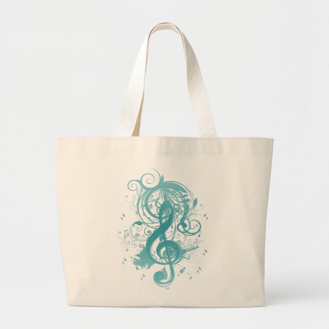 Beautiful cool music notes with splatter swirls large tote bag (Front)