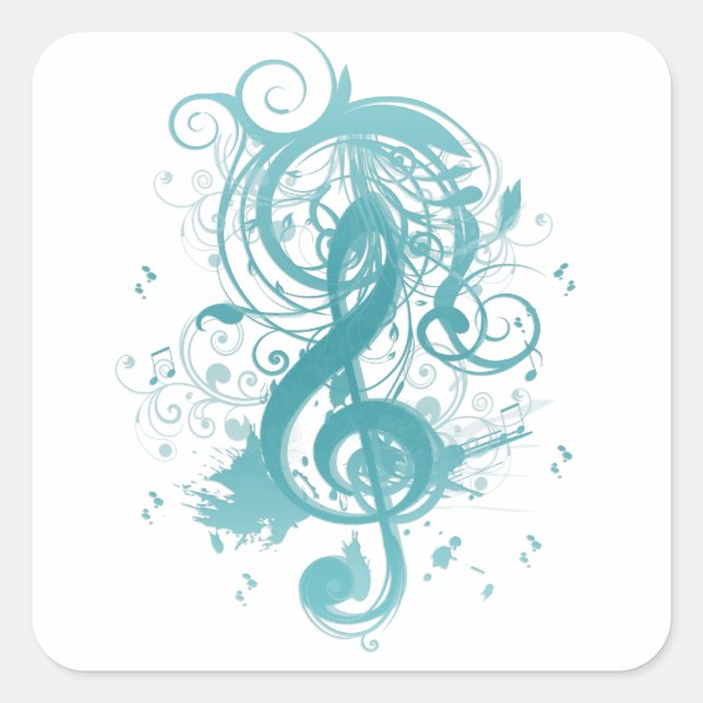 Beautiful cool music notes with splatter swirls square sticker (Front)