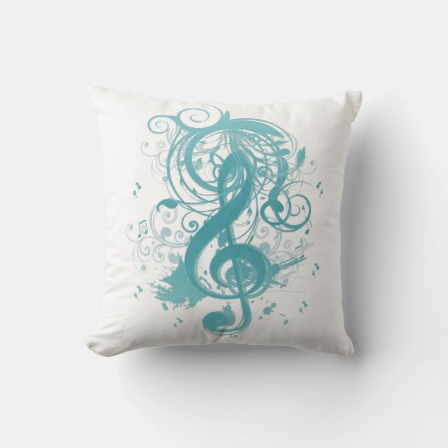 Beautiful cool music notes with splatter swirls throw pillow (Front)