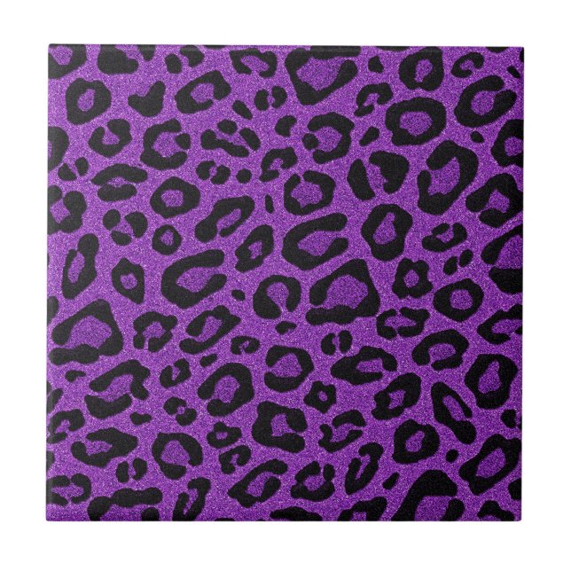 Beautiful cool purple leopard skin glitter effects ceramic tile (Front)
