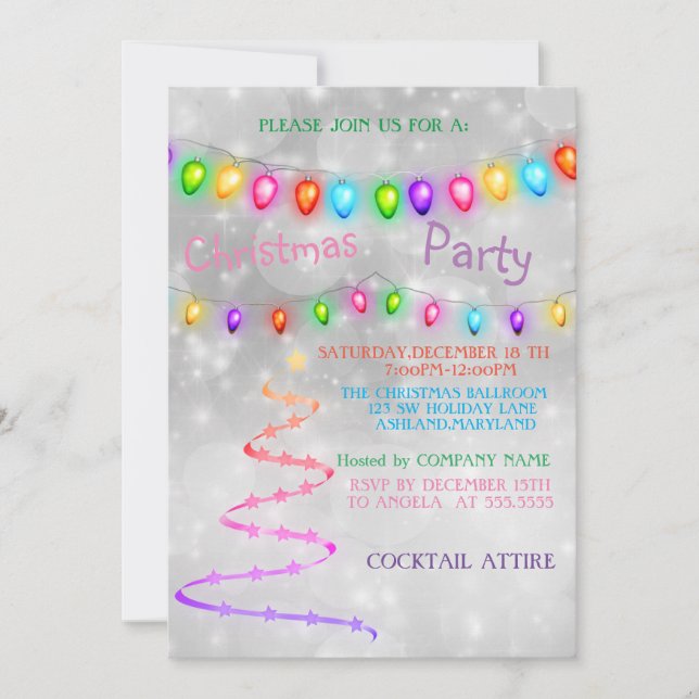 Beautiful Cool Rainbow Christmas Tree Invitation (Front)