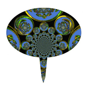 Beautiful cool royal blue black Kaleidoscope art Cake Topper