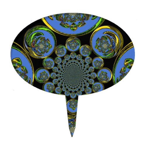 Beautiful cool royal blue black Kaleidoscope  art Cake Topper