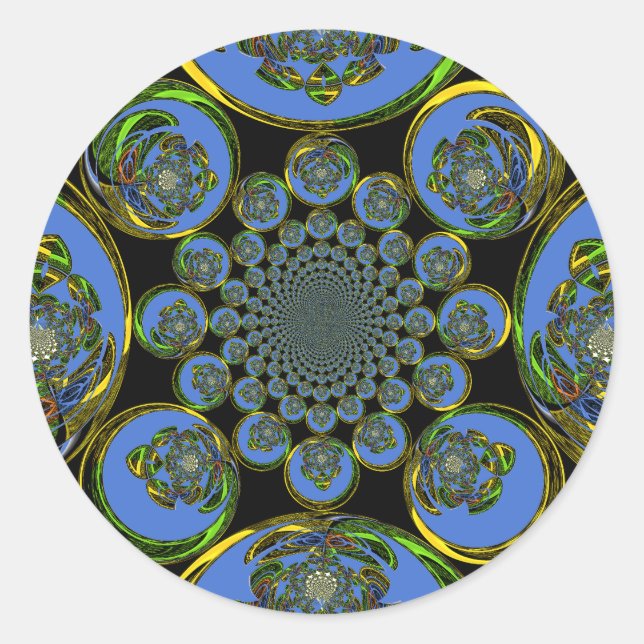 Beautiful cool royal blue black Kaleidoscope  art Classic Round Sticker (Front)